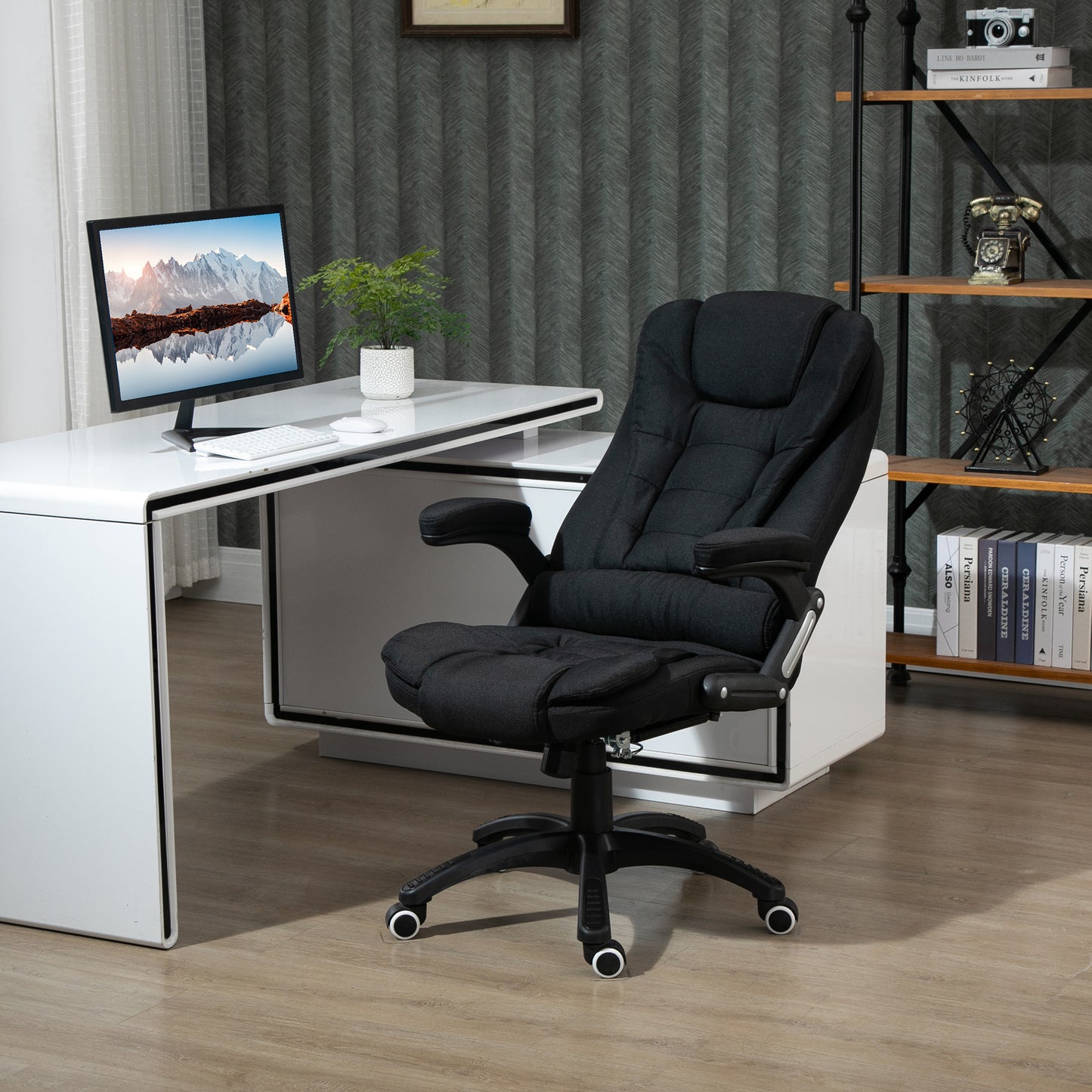 Vinsetto Bürostuhl Computerstuhl entspanntes Hinlegen höhenverstellbarer Schreibtischstuhl ergonomisch 360° Schaumstoff Kunststoff-Kunststoff leinenartiges Polyester Schwarz 65 x 72 x 100-120 cm