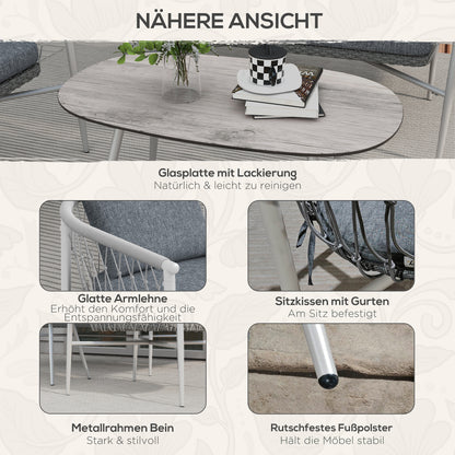 Outsunny Gartengarnitur, 4-teilig, Schaukelfunktion, Sitzauflagen, Polyrattan, Metallgestell, Grau