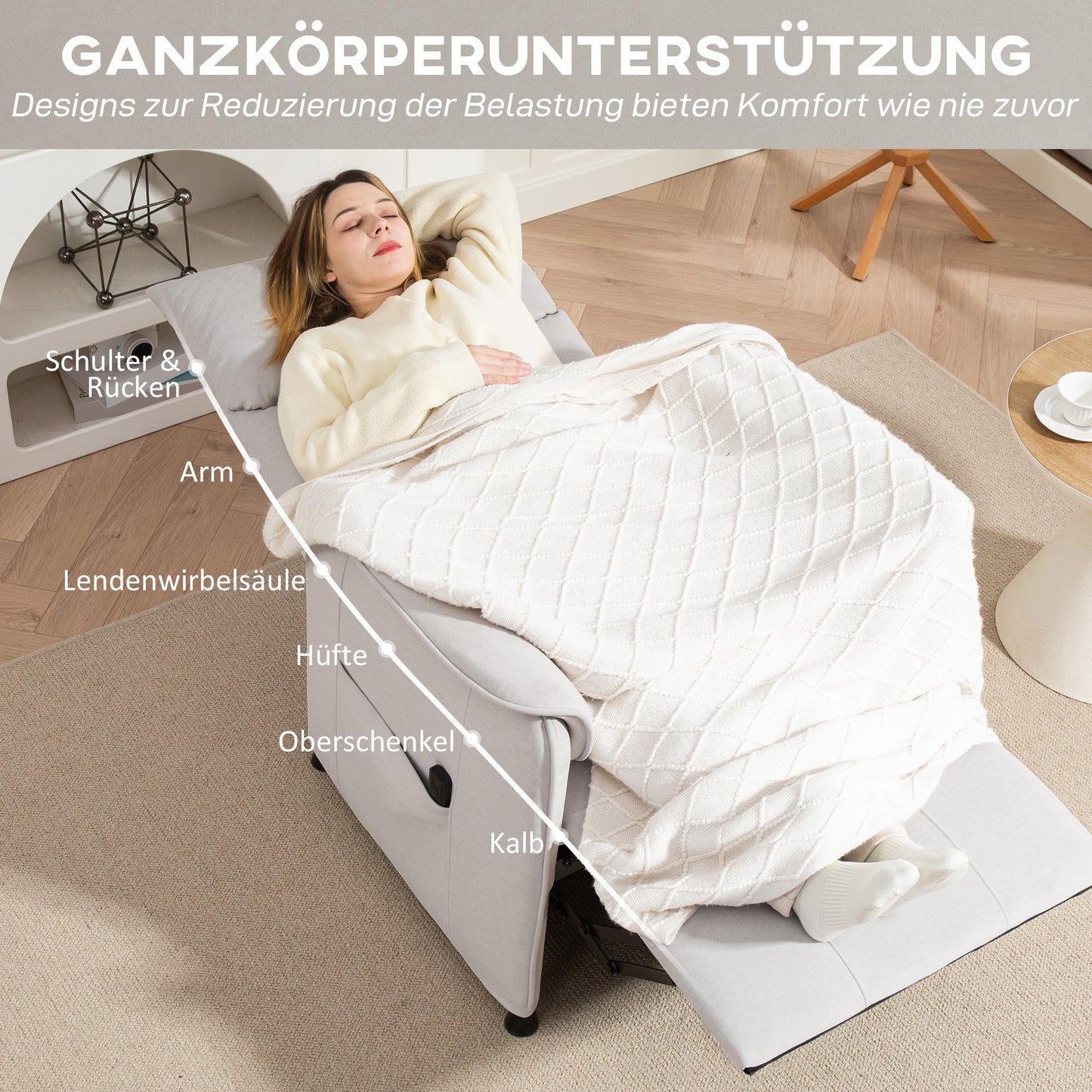 HOMCOM Relaxsessel mit leisem Motor, Polstersessel mit robusten Stoffbezug, Memory-Funktion, anpassbare Fußstütze, Cremeweiß