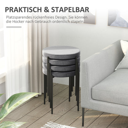 HOMCOM 4er-Set Esszimmerhocker Stapelbar Esszimmerstühle Küchenstuhl mit gepolstertem Sitz, Samtoptik Sitzhocker Samt für Küche Esszimmer Metall Grau 41,5 x 41,5 x 46 cm