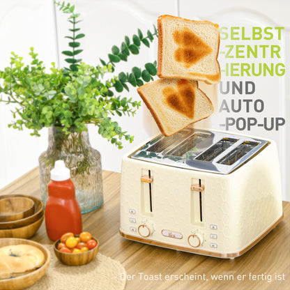 HOMCOM 2-in-1 Küchenset, Toaster und Wasserkocher, mehrere Optionen, 1,7 L, 4 Toastscheiben gleichzeitig, Kunststoff, Beige