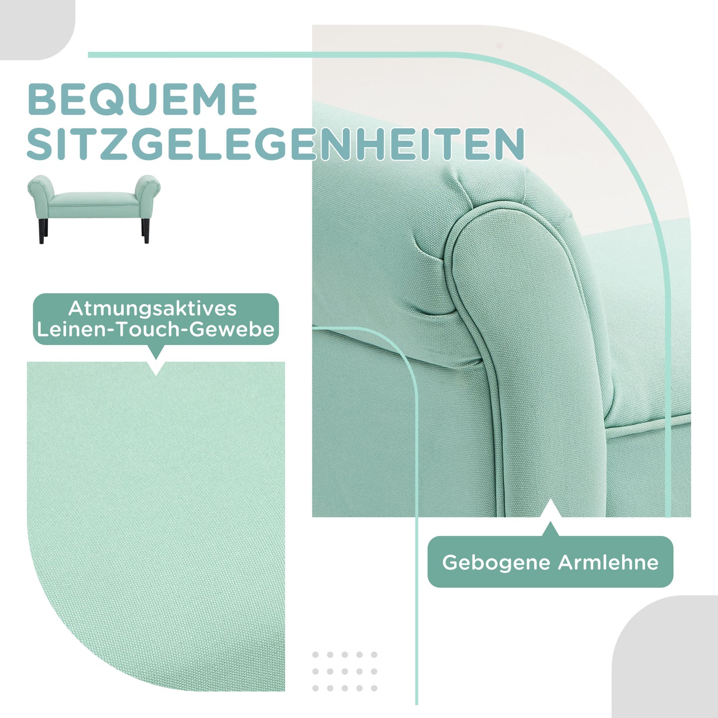 HOMCOM Gepolsterte Sitzbank für Schlafzimmer und Flur, bis 130 kg belastbar, 102 x 36 x 51 cm, Grün