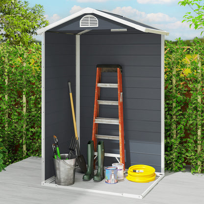 Outsunny Gerätehaus Kunststoff 1,9m² 134x104x204cm Geräteschuppen mit Satteldach Tür wetterfest Gartenhaus Outdoor Garten Schuppen Schrank für Hinterhof Außenbereich Dunkelgrau