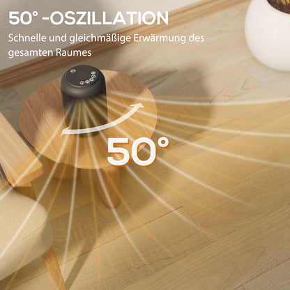 HOMCOM Heizgerät, 1500 W Heizlüfter mit 3 Modi, 24-Stunden-Timer, Kipp- und Überhitzungsschutz, 14 x 14 x 21,5 cm, Schwarz