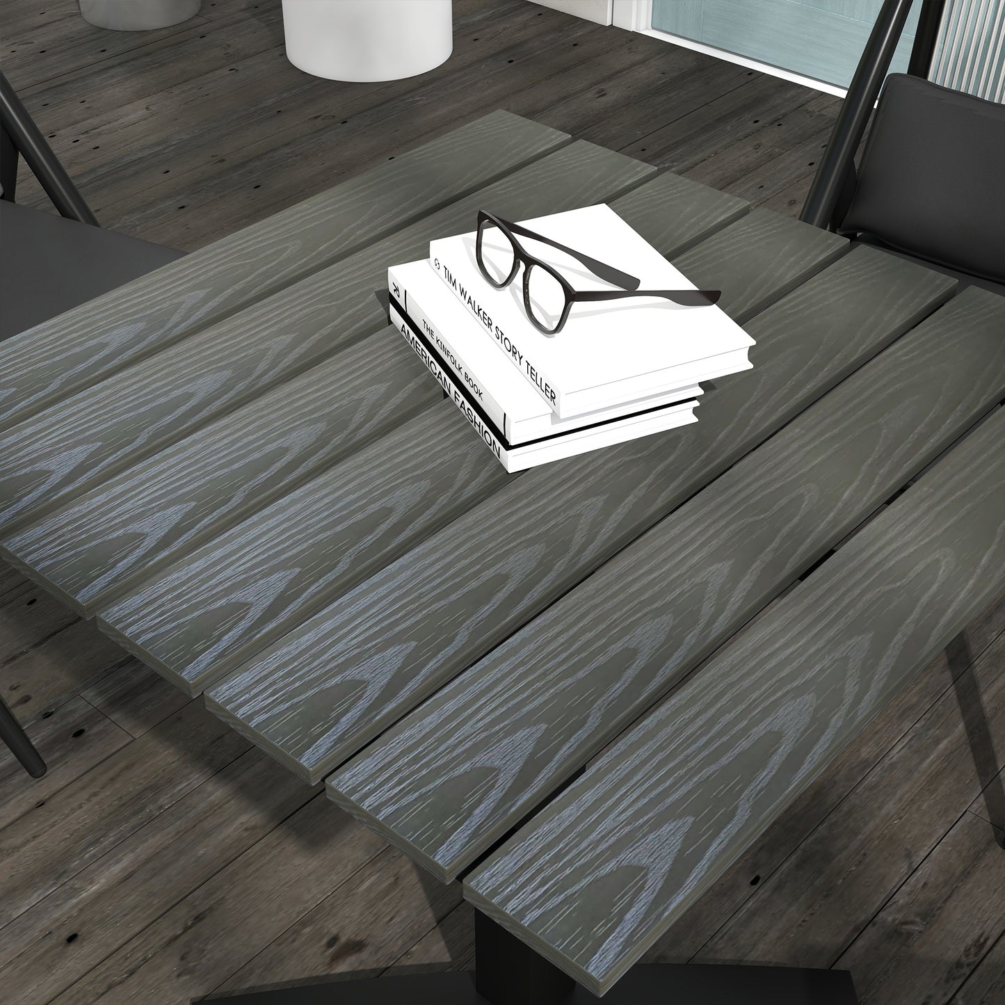 Outsunny Terrassentisch, für 4 Personen, Holzoptik, Aluminiumrahmen, 70 x 70 x 76 cm, Grau