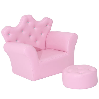 HOMCOM Spielsofa für Kinder, Kindersofa mit Ottomane, Kindercouch Prinzessinnen Spielsofa Kindercouch Mini Couch für Kuschelecke, Kinderzimmer, Spielzimmer, Schlafzimmer, Rosa
