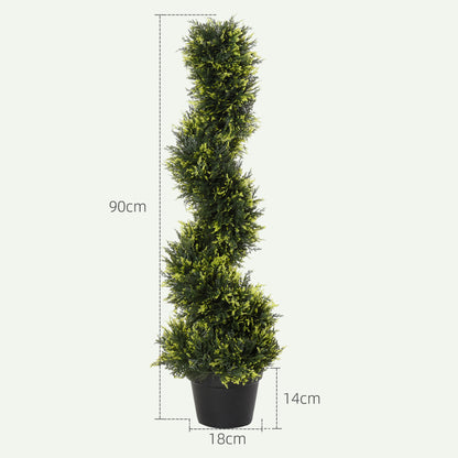 Outsunny Künstliche Spiralpflanze, Spiral-Zedernbaum mit Topf, 90 cm, künstliche Zeder für Außen- und Innendekoration, Grün