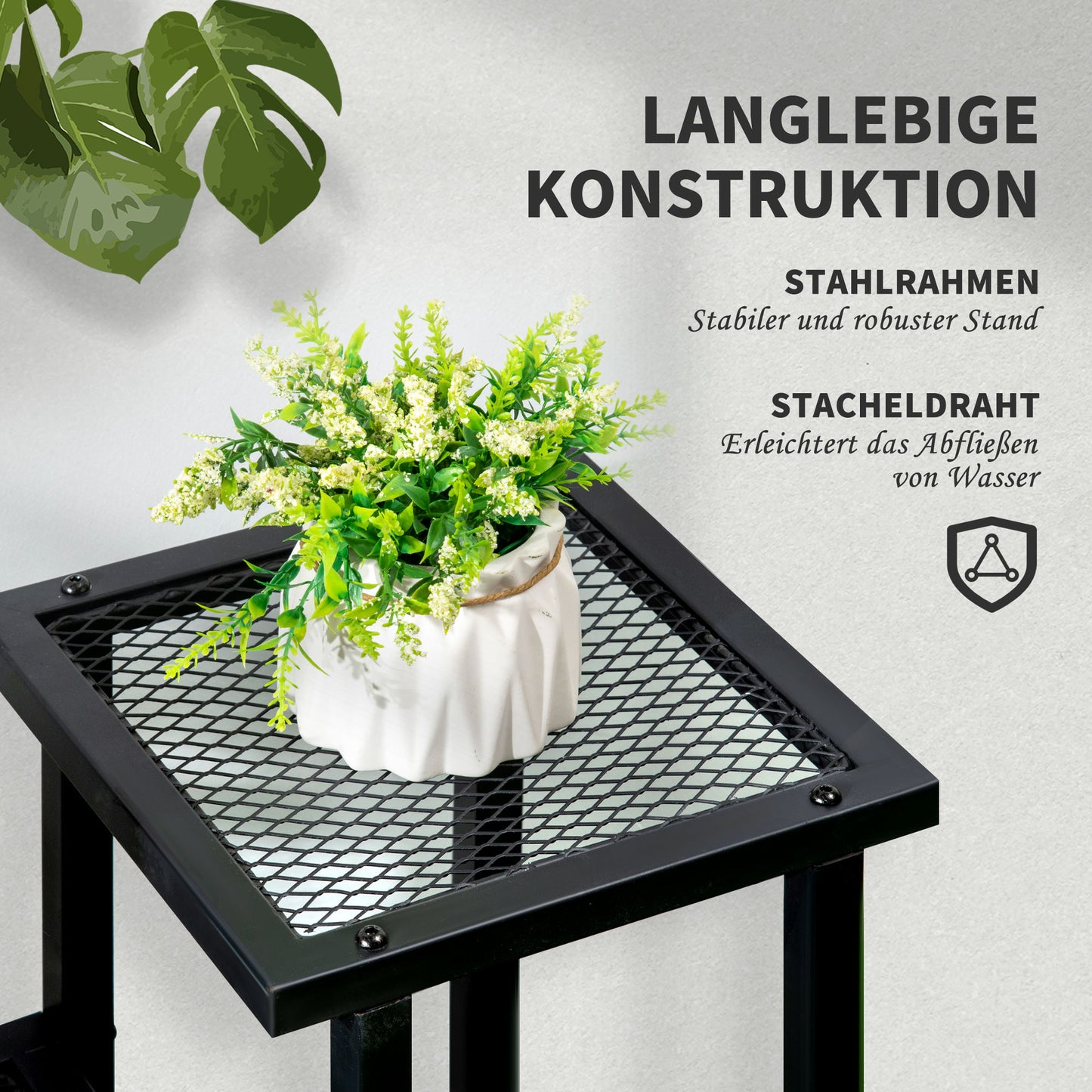 Outsunny Pflanzenregal mit 4 Regalen, wetterbeständig, Blumentreppe, 91 cm x 25 cm x 83 cm, Schwarz