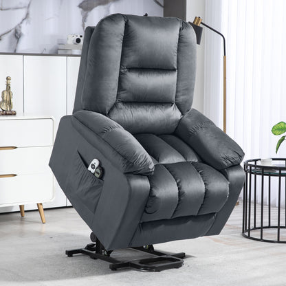 HOMCOM Massagesessel Aufstehhilfe Seniorensessel Relaxsessel, 8 Massagepunkte, 2 Seitentaschen, 85 cm x 94 cm x 107cm, Grau