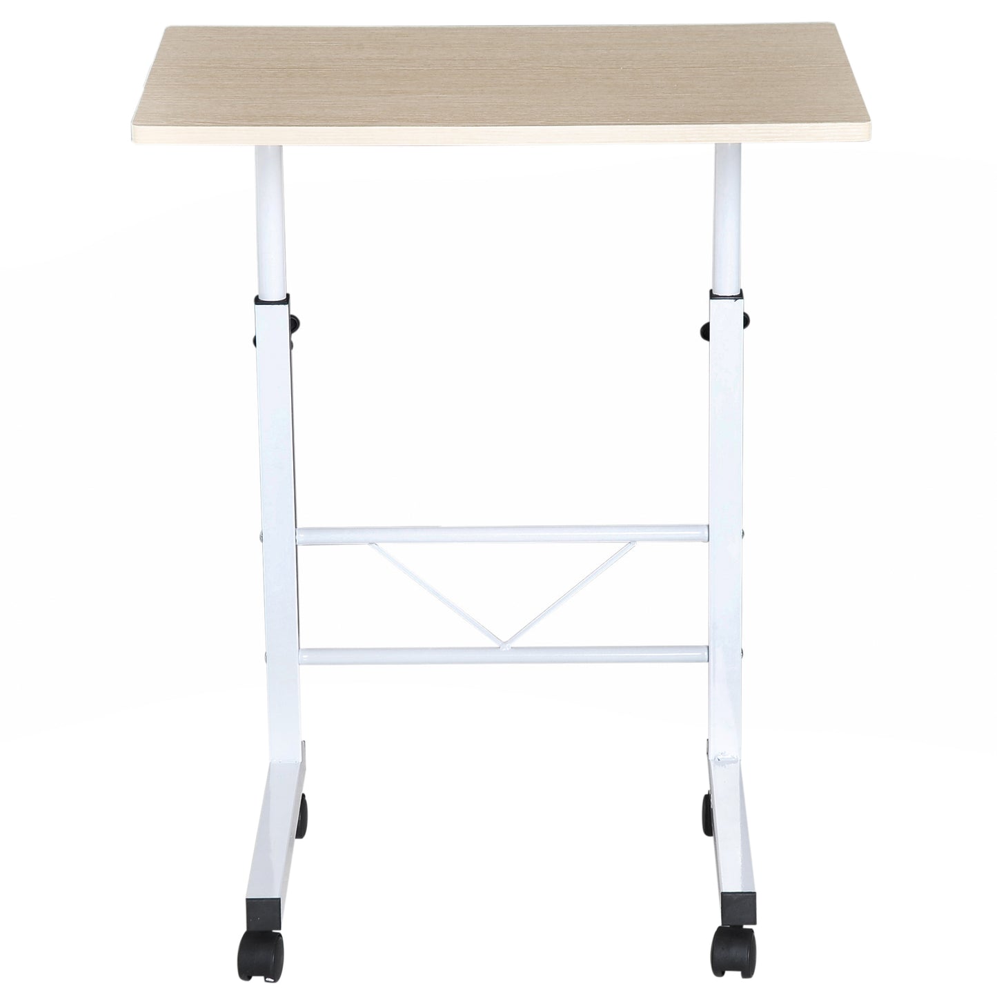 HOMCOM Beistelltisch höhenverstellbarer Couchtisch mobiler Endschreibtisch mit Rädern Feststellbremsen C-Tische Spanplatte Stahl Eisen Kunststoff Weiße Ahornfarbe 60 x 40 x 68-78 cm