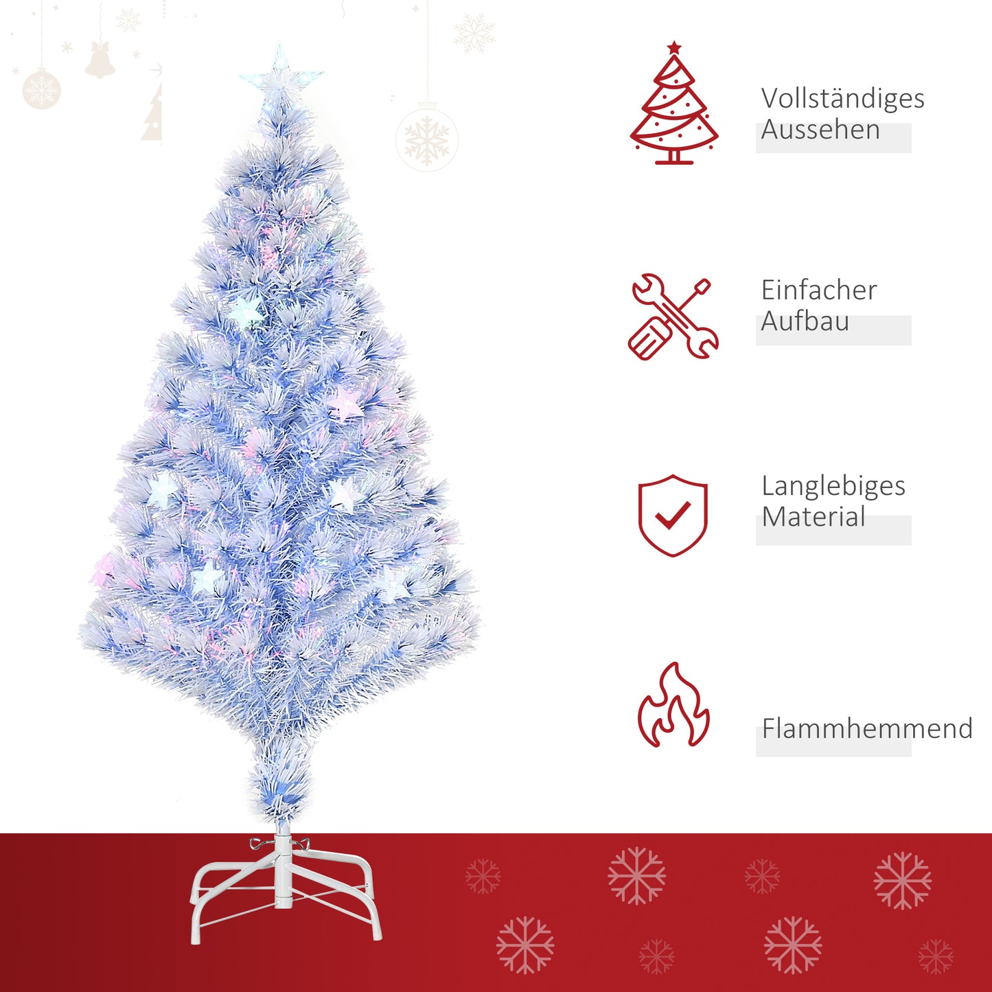 HOMCOM künstlicher Weihnachtsbaum mit 3 LED-Leuchten Christbaum Tannenbaum PVC Metall Weiß+Blau Ø60 x 120H cm