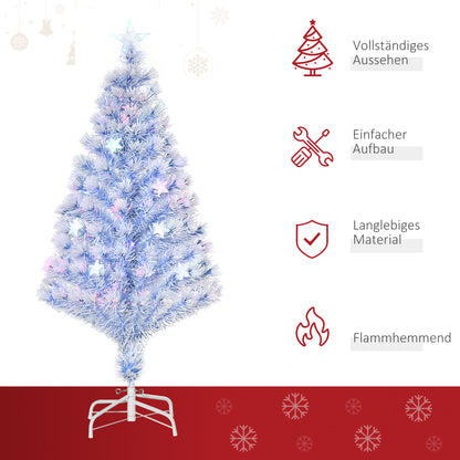 HOMCOM künstlicher Weihnachtsbaum mit 3 LED-Leuchten Christbaum Tannenbaum PVC Metall Weiß+Blau Ø60 x 120H cm