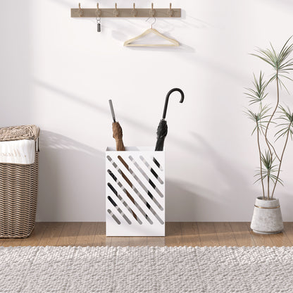 HOMCOM Regenschirmständer mit Tropfschale, 4 Haken, Stahl, 28L x 14B x 41H cm, Weiß