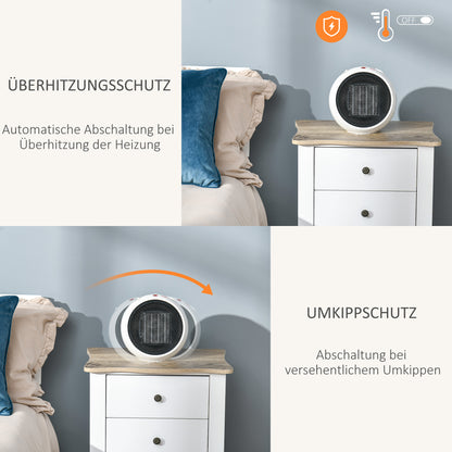 HOMCOM Heizlüfter Heizgerät Elektroheizer Heizer Heizung Wärme 900W/1500W Kunststoff Weiß+Schwarz 22 x 18,5 x 21 cm