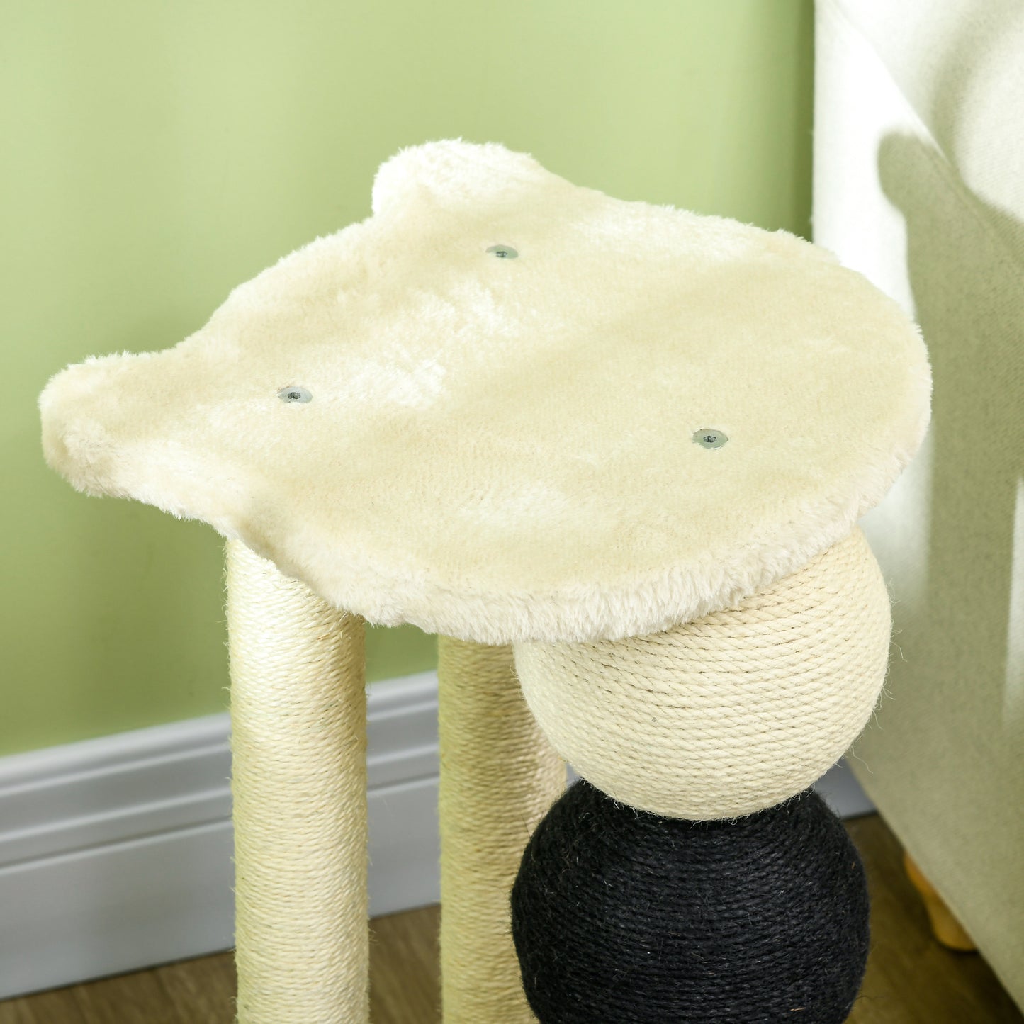 PawHut Kratzsäule für Katzen, Katzenkratzbaum Kratzbaum mit Plattform, Kratzstamm mit 2 Sisalpfosten und 4 Sisalbällen, Katzenkratzer Spielzeug, 38 x 38 x 64 cm