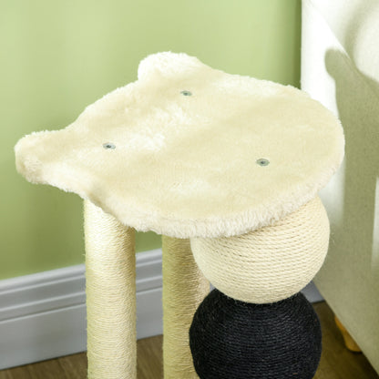 PawHut Kratzsäule für Katzen, Katzenkratzbaum Kratzbaum mit Plattform, Kratzstamm mit 2 Sisalpfosten und 4 Sisalbällen, Katzenkratzer Spielzeug, 38 x 38 x 64 cm