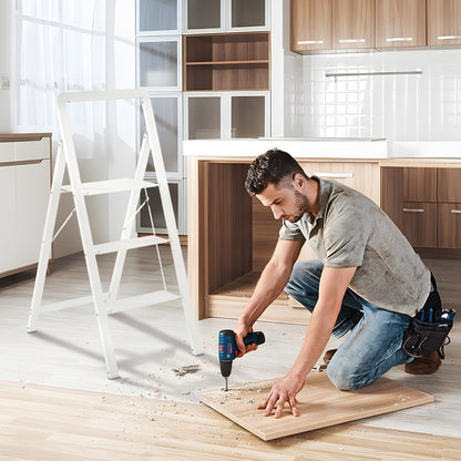 HOMCOM 3-stufige Trittleiter, Aluminum faltbar, rutschfeste Plattform, Weiß