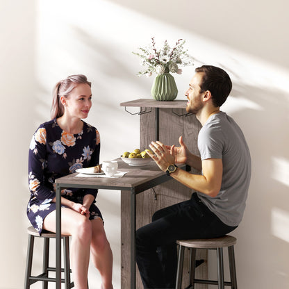 HOMCOM 3-tlg. Bartisch-Set mit Stauraum, Weinregalen, Glashaltern, Hockern mit Fußstütze, für kleine Räume, Grau