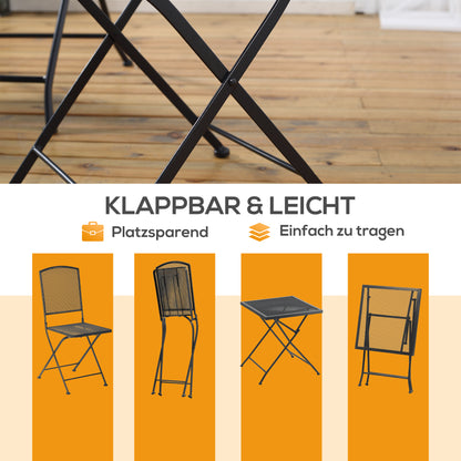 Outsunny Garten Sitzgruppe für 2 Personen Bistro-Set Garnitur 1 Tisch+2 faltbare Stühle für Terrasse Balkon Metall Grau