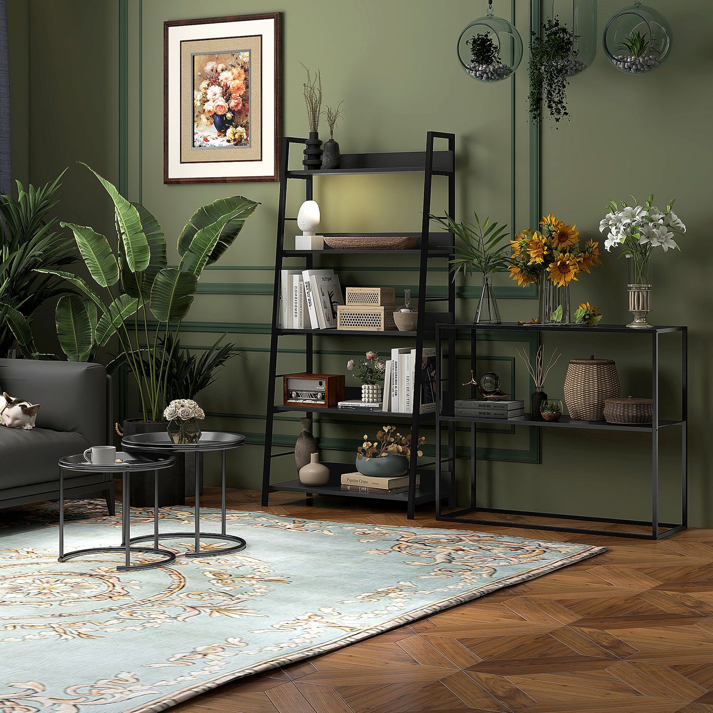 HOMCOM Konsolentisch, Sideboard, 2 Etagen, pulverbeschichteter Stahl, 90 x 30 x 75cm, schwarz