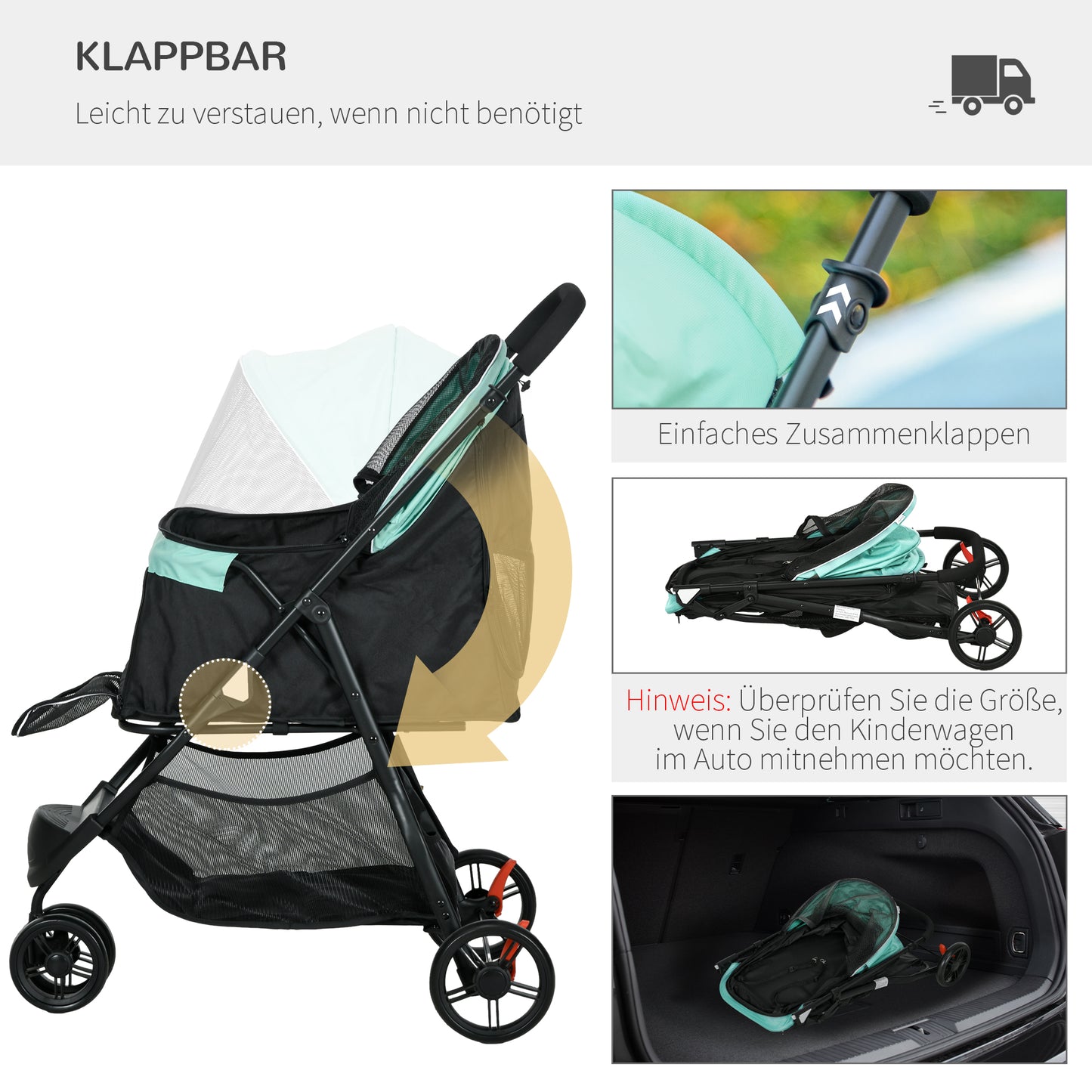 PawHut Haustierbuggy Hundebuggy, klappbar, mit Regenschutz, 2 Getränkehalter, Blau + Grün