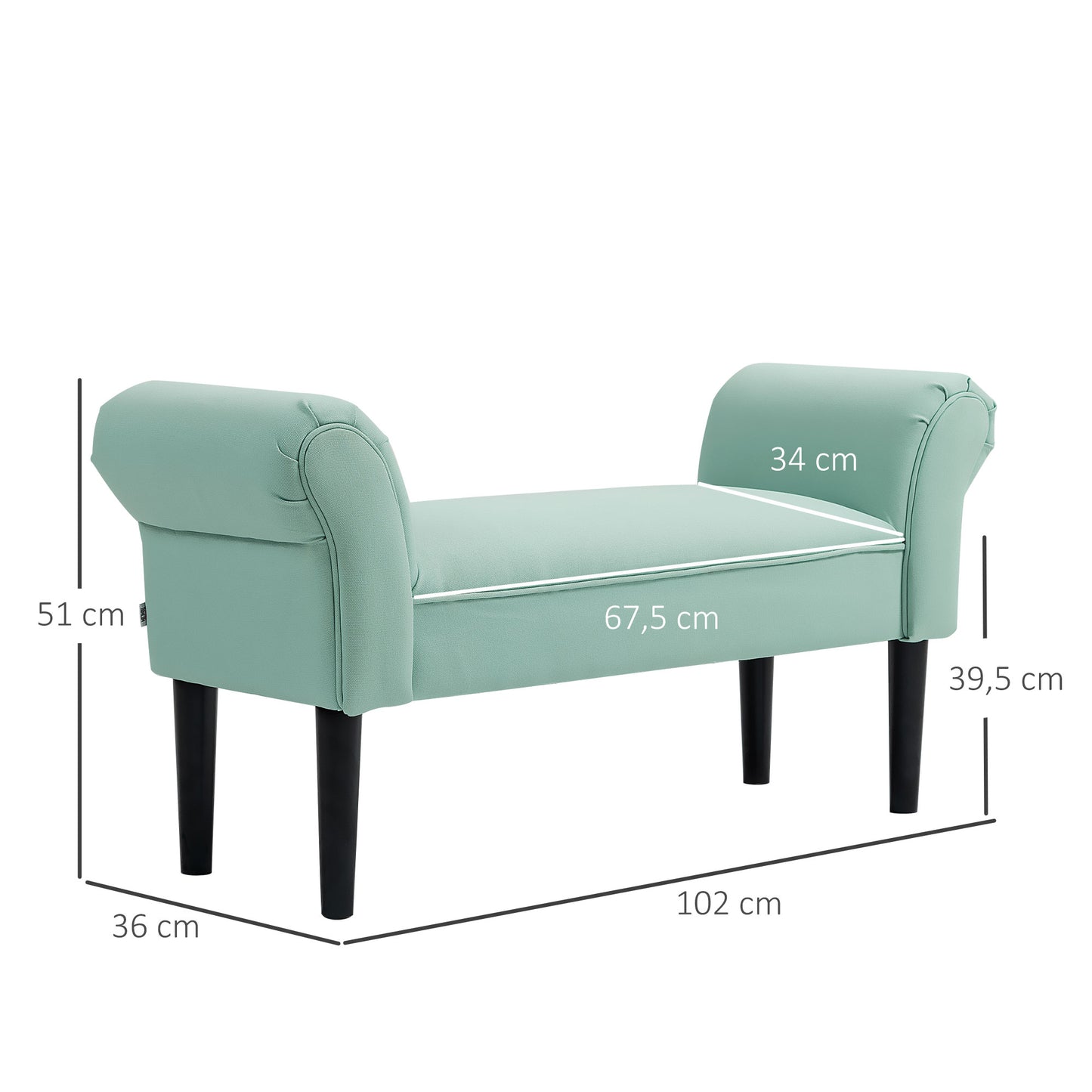 HOMCOM Gepolsterte Sitzbank für Schlafzimmer und Flur, bis 130 kg belastbar, 102 x 36 x 51 cm, Grün