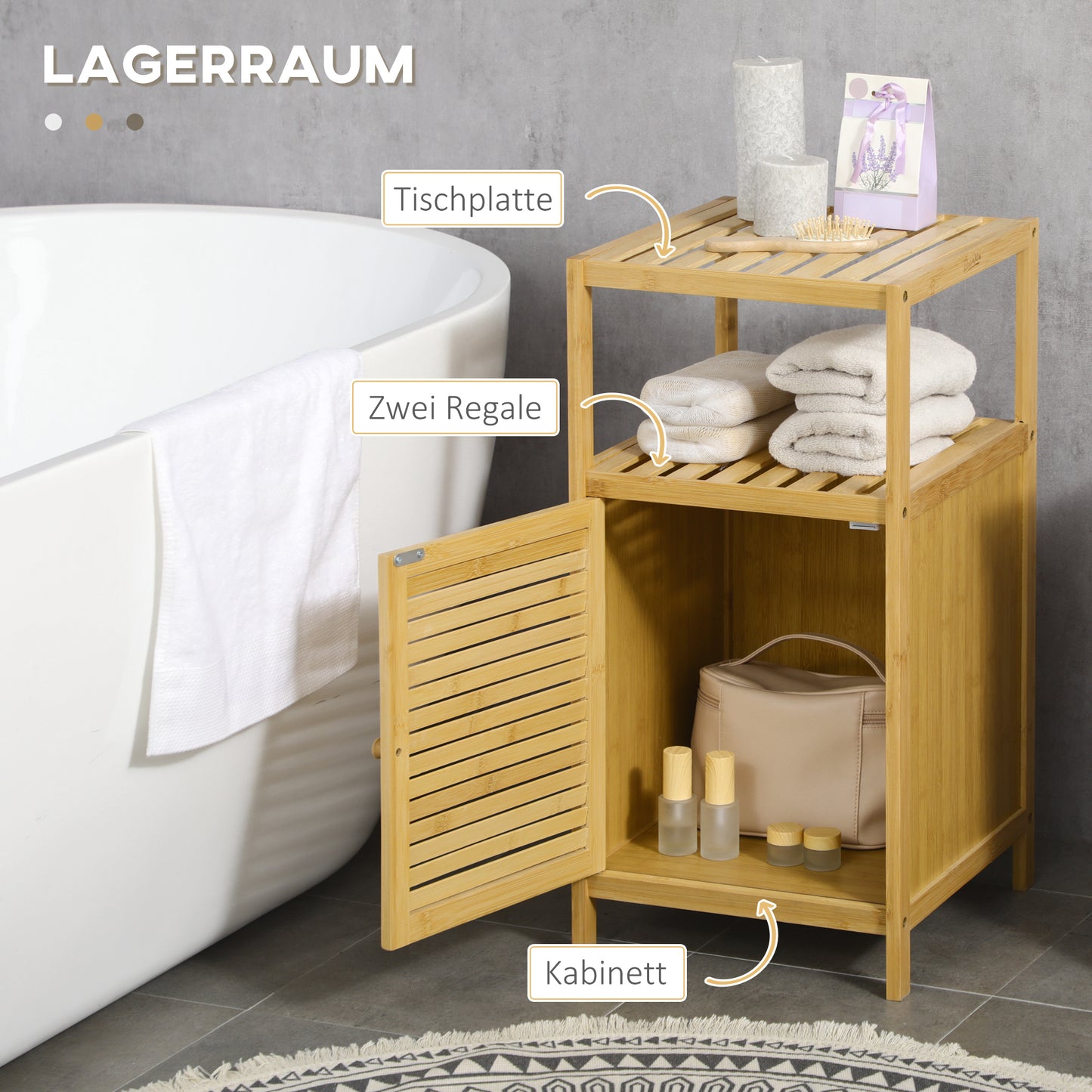 kleankin Badezimmerschrank Badregal, Bambus, 1Ablage, 1 Schrank, 33 cm x36.5 cm x67 cm, Natur