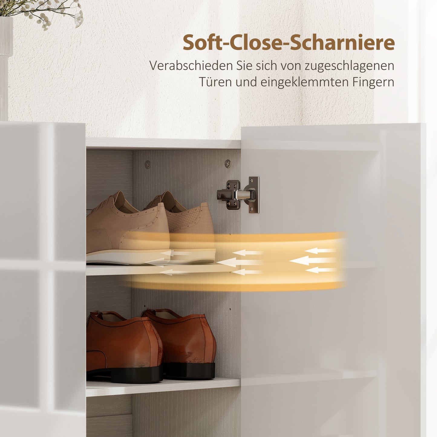HOMCOM Schuhschrank mit 10 Regalen für 25-30 Schuh-Paare, Lüftungslöcher, Soft-Close-Türen, Holz, Weiß
