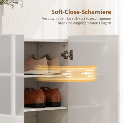 HOMCOM Schuhschrank mit 10 Regalen für 25-30 Schuh-Paare, Lüftungslöcher, Soft-Close-Türen, Holz, Weiß