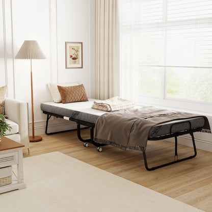 HOMCOM Klappbett 80x200 cm Erwachsene Gästebett Klappbar mit 10cm Dicker Schaumstoff Reisebett mit Stahlrahmen Feldbett mit Rollen bis 150 kg belastbar Einzelbett