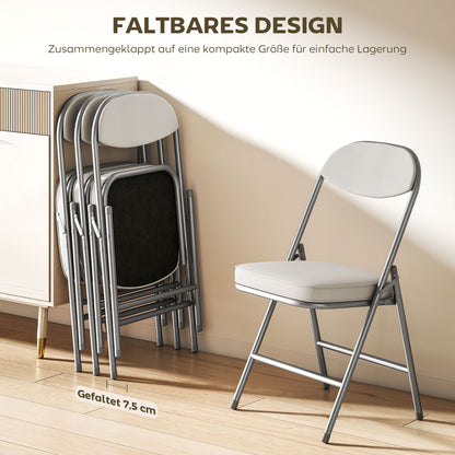 HOMCOM 4er-Set gepolsterte Klappstühle, Faltbare Stühle mit Cordbezug, Rückenlehne, Metallrahmen, Cremeweiß