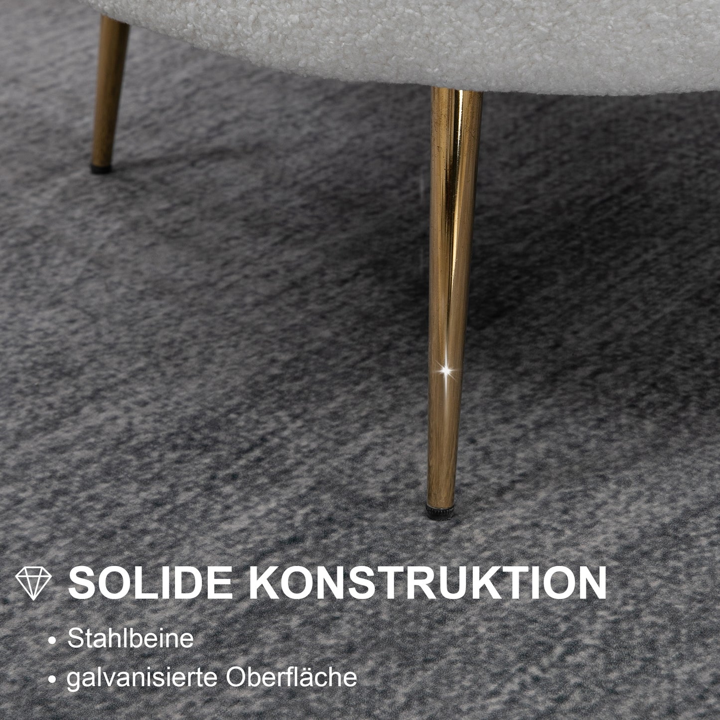 HOMCOM Polstersessel in Muschelform, Relaxsessel, Entspannungssessel, Metallbeine in Goldoptik, 79L x 77B x 77H cm, Weiß