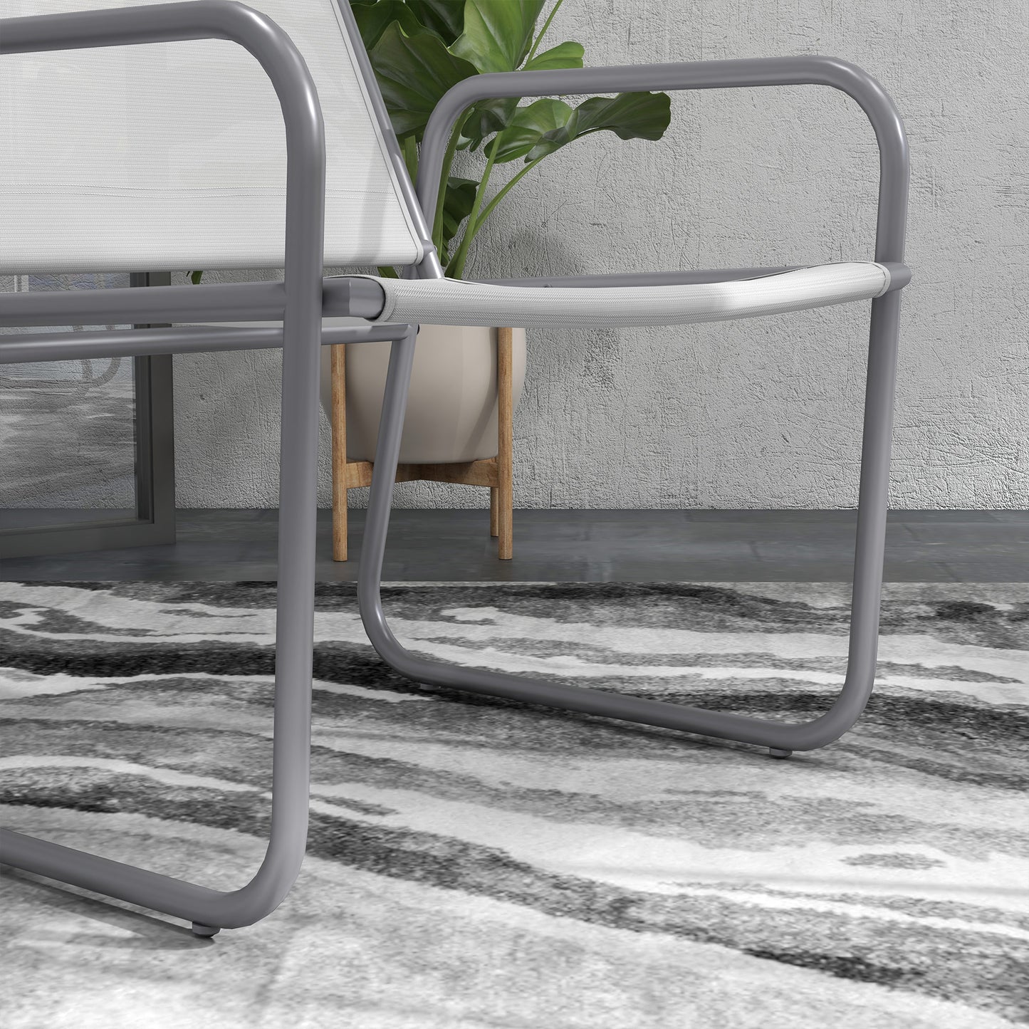 Outsunny 3-teiliges Gartenmöbelset, 2 Stühle mit atmungsaktivem Stoffbezug, 1 runder Tisch Ø60 cm, Hellgrau