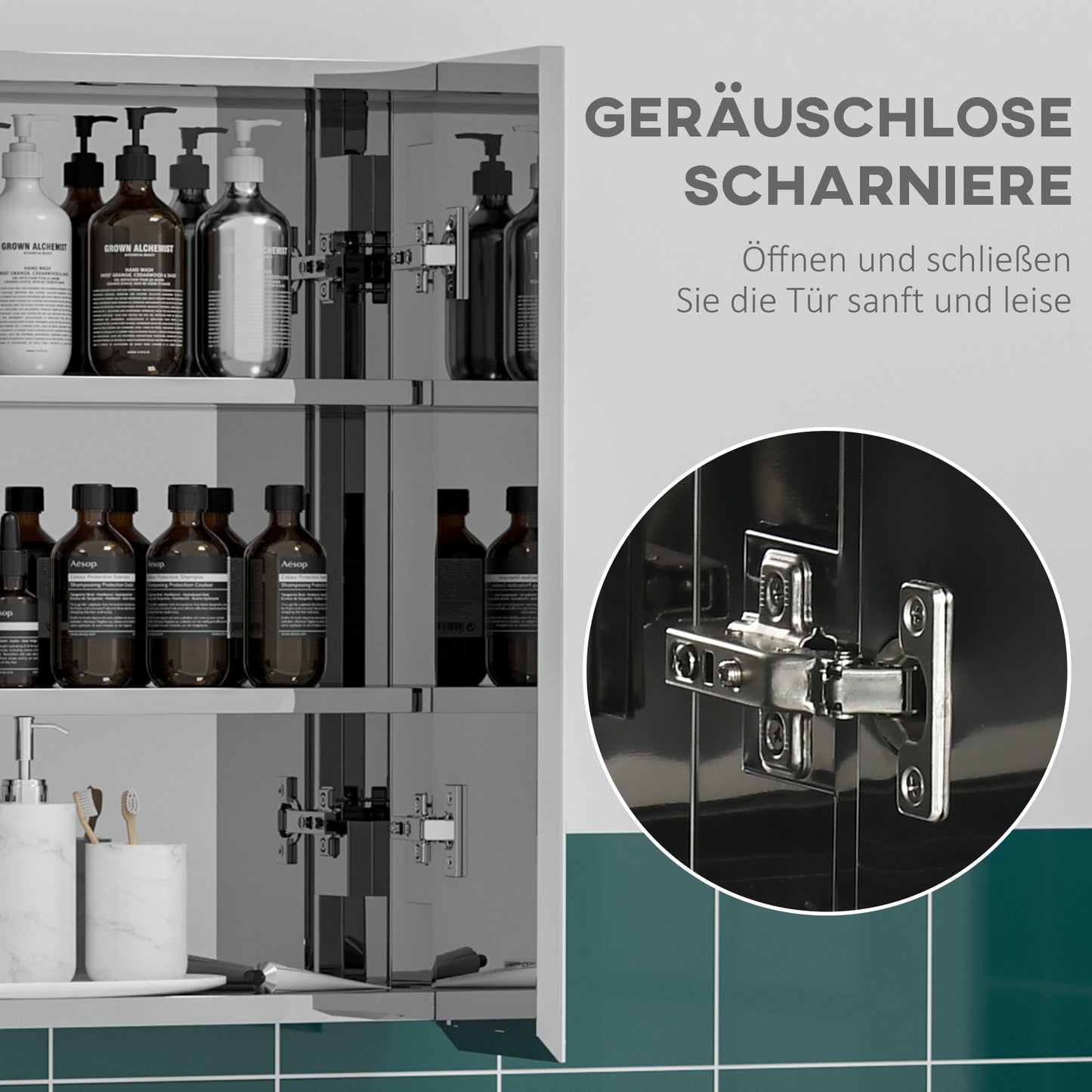 kleankin Spiegelschrank, Badschrank, 2 Spiegeltüren, 3 Innenböden, Edelstahl, Farbe: Silber, 54 x 13 x 60 cm