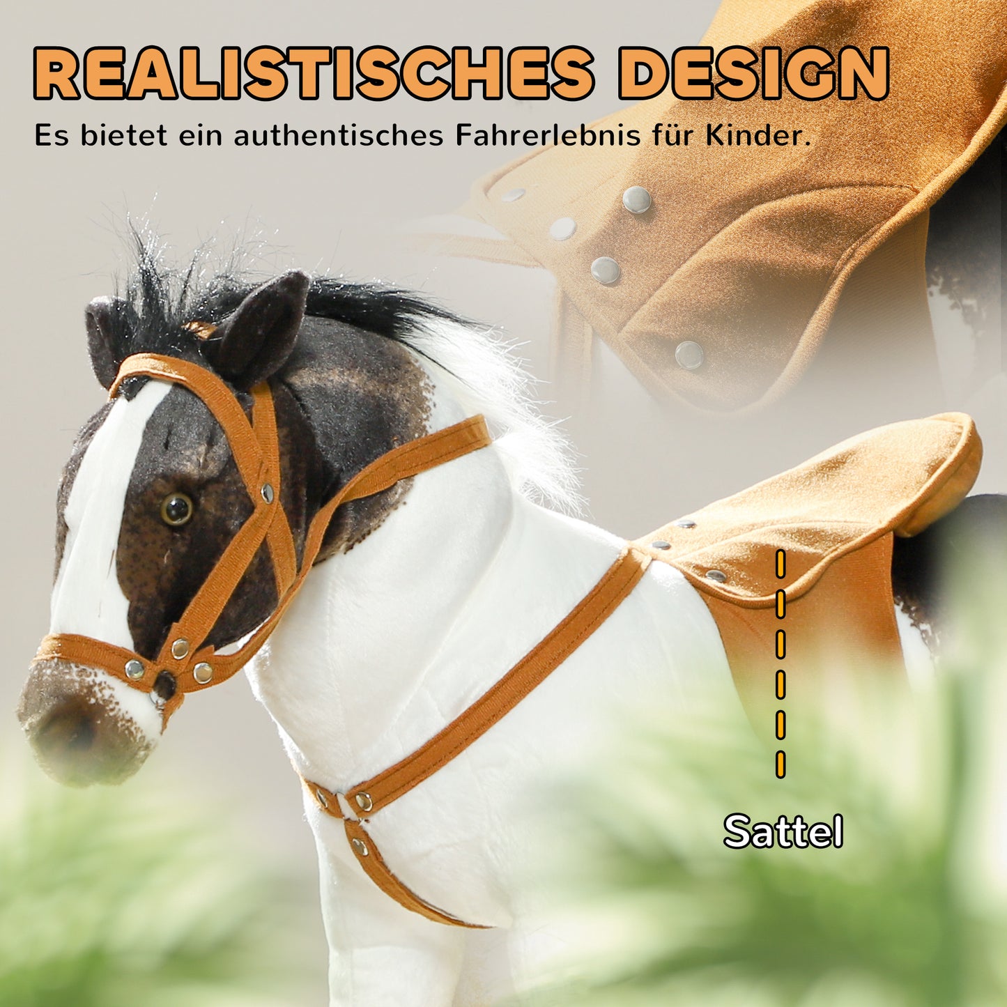 AIYAPLAY Schaukelpferd mit Soundeffekten, weiches Fell, für 3-8 Jahre, 85 x 28 x 60 cm, Braun/Cremeweiß