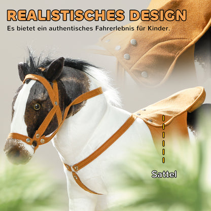 AIYAPLAY Schaukelpferd mit Soundeffekten, weiches Fell, für 3-8 Jahre, 85 x 28 x 60 cm, Braun/Cremeweiß