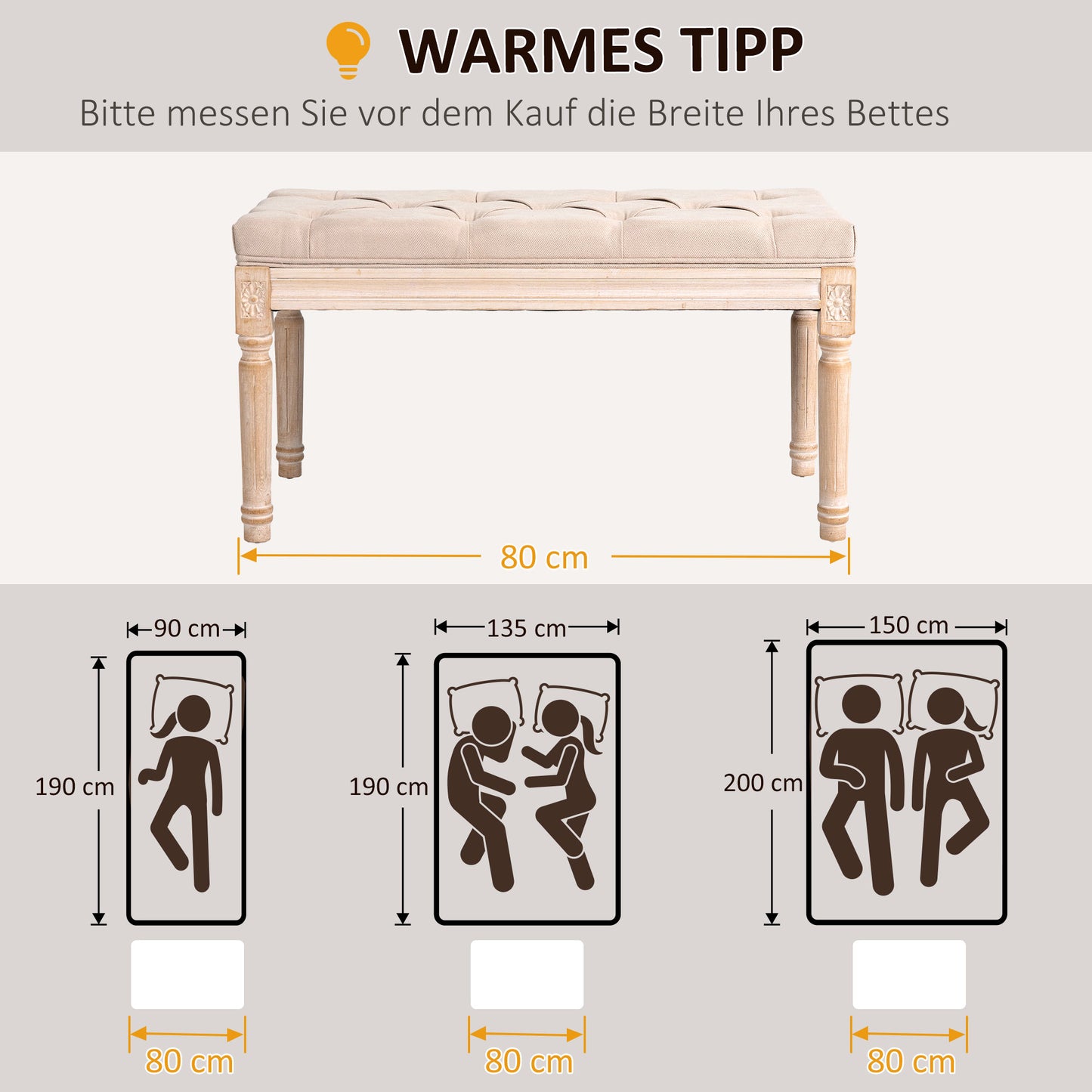 HOMCOM Sitzbank Vintagedesign Vintagebank, Knopfheftung, gedrechselte Beine, Shabby Chic, Creme