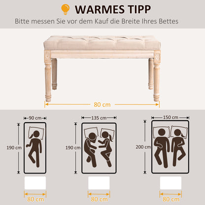HOMCOM Sitzbank Vintagedesign Vintagebank, Knopfheftung, gedrechselte Beine, Shabby Chic, Creme