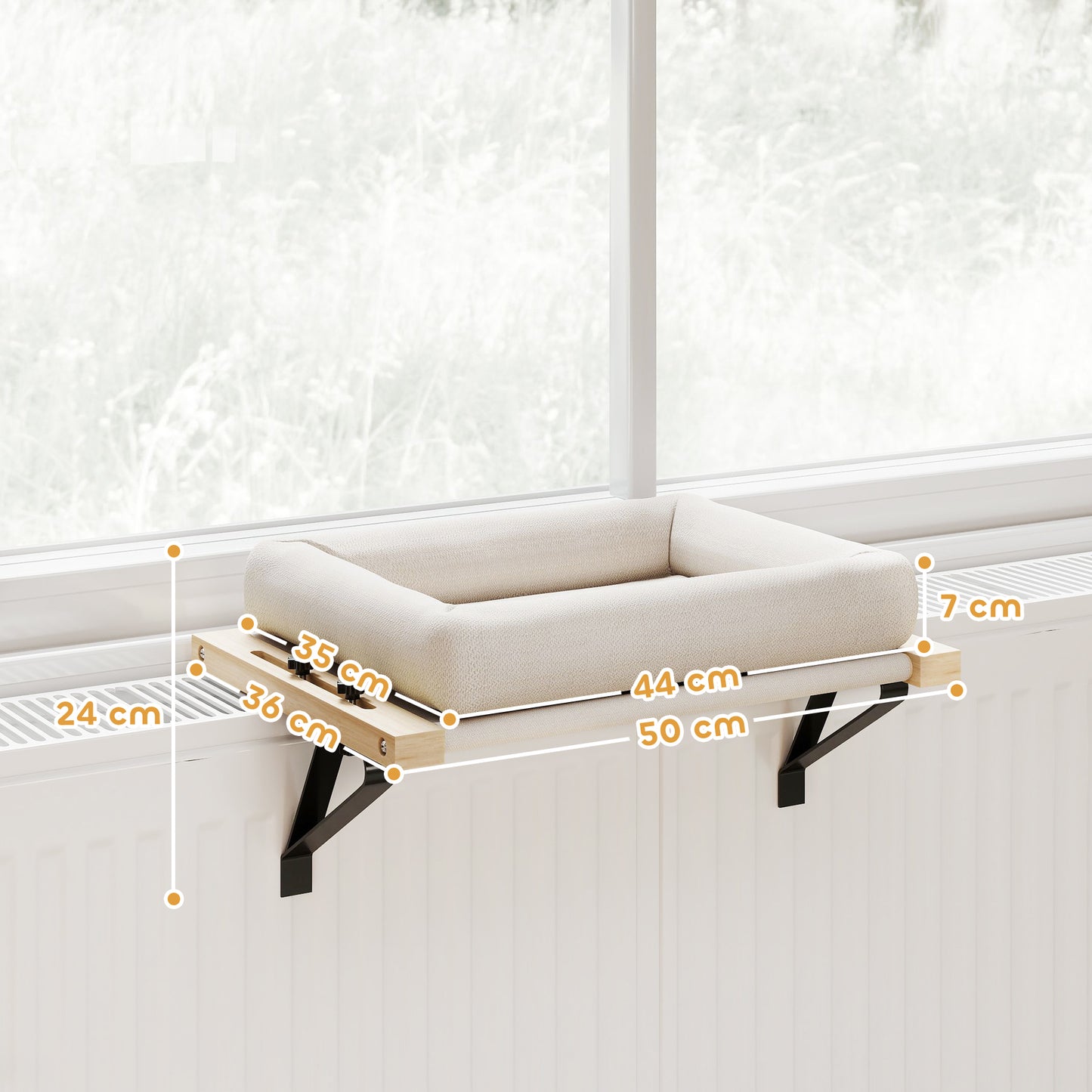 PawHut Katzenhaus mit Halterung für Fensterbänke und Heizungen, Kissen, Holzrahmen, Weiß