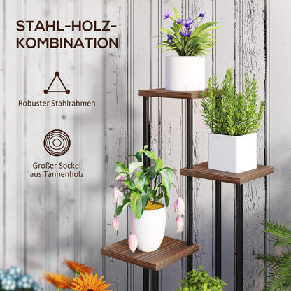 Outsunny Blumenständer mit 5 Ebenen, 5-stufiger Pflanzenständer, versetztes Design, leicht zu verschieben, Holz, Stahl