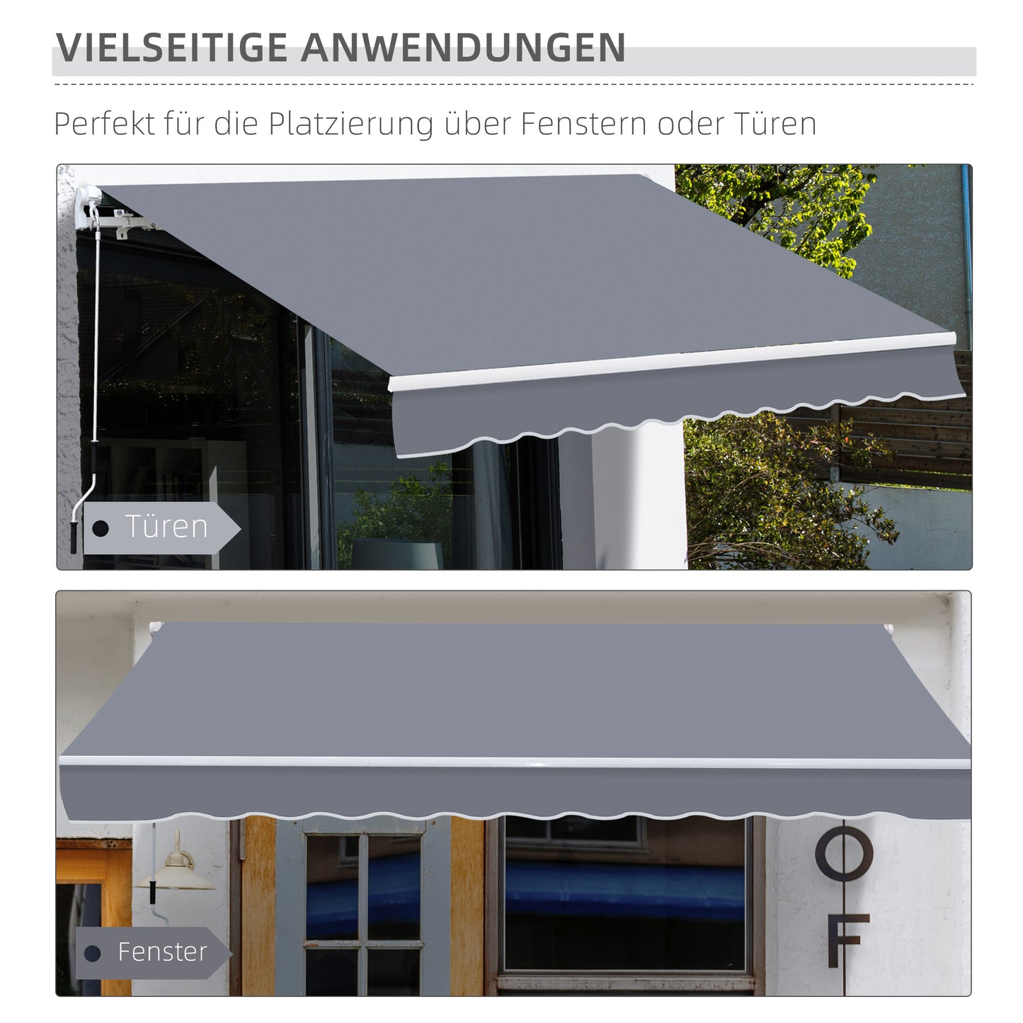 Outsunny Gelenkarmmarkise Verstellbare Klemmmarkise Terrassenmarkise 3,95 x 3m Sonnenskydd mit Kurbel, Balkonmarkise, Grau