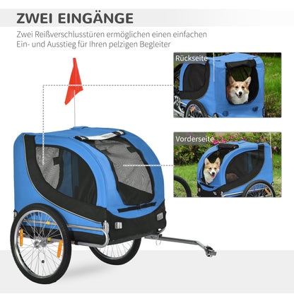 PawHut Fahrradanhänger bis 20kg Universalkupplung Sicherheitsanker Reflektor Stahl Blau+Schwarz
