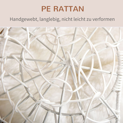 Pawhut Rattan Katzenkorb Katzenhöhle Katzenhütte Katzenbett mit Kissen erhöhtes Design Haustierbett Cremeweiß Ø45 x 57H cm