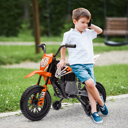 AIYAPLAY Elektro-Motorrad für Kinder, 12V Kindermotorrad mit Musik, Kinderfahrzeug mit Trainingsrädern, 3-6 Jahre, Orange