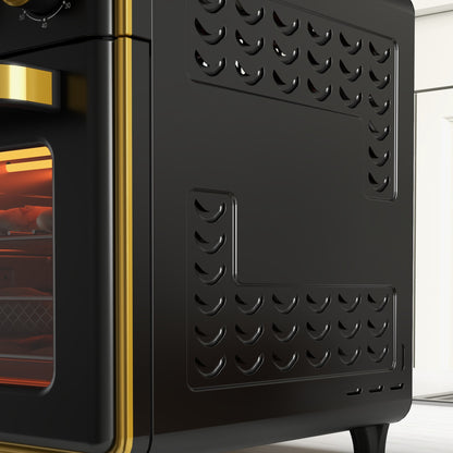 HOMCOM Mini-Backofen, 20 Liter, ölfreies Frittieren, Grillen, Backen, Umluft, 90-230° C, Timer, 1400W, schwarz+gold