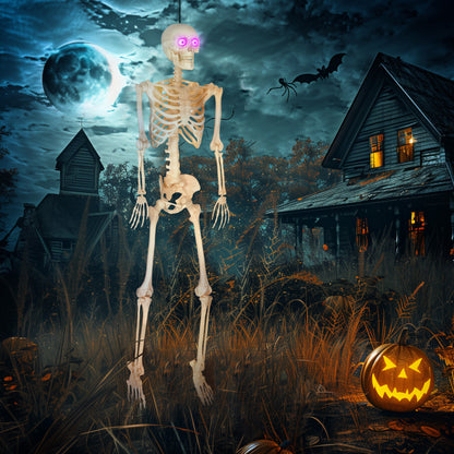 Outsunny Skelett-Figur, Halloween-Dekoration, bewegliche Arme und Beine, Geräusch-Aktivierung, leuchtende Augen, Batteriebetrieb, 152 cm, Metall, Kunststoff, Gelb