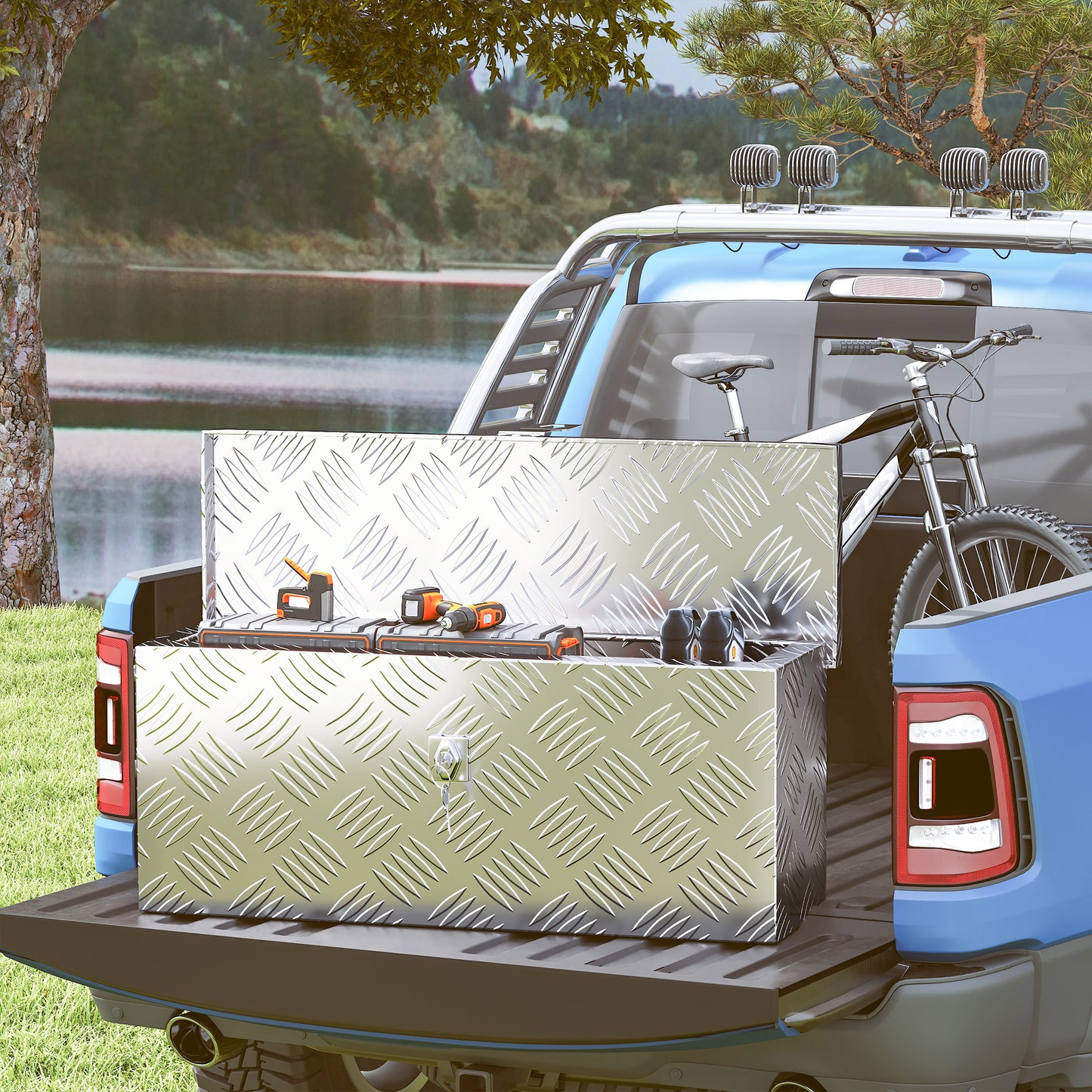 HOMCOM Gerätekasten Aufbewahrungskiste aus Aluminium mit Schloss und Schlüsseln 50 x 15,5 x 20,5 cm