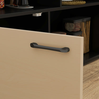 HOMCOM 3-tlg. Barset, Bartisch mit klappbarer Tischplatte, 2 Barhocker, 6 Staufächer, schwarz+Eiche, 116 x 70 x 89,5 cm