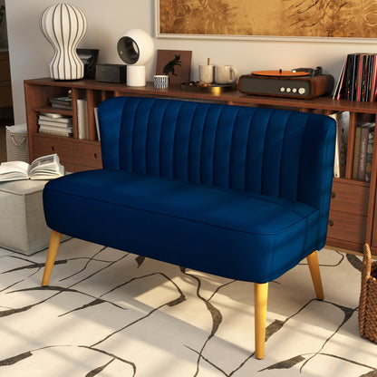 HOMCOM Sofa Retrodesign 2-Sitzer-Sofa, Holzbeine, 117 cm x 56,5 cm x 77 cm, Blau