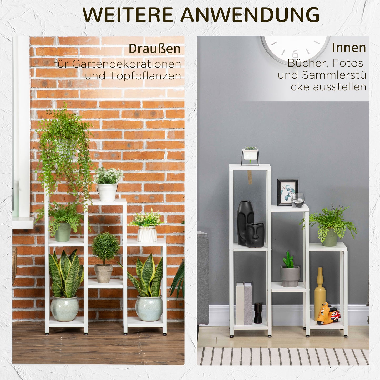 Outsunny Blumenständer, Pflanzenständer, 7 Ebenen, für Innen- und Außenbereiche, Stahl, weiß, 65 x 23 x 94,5cm